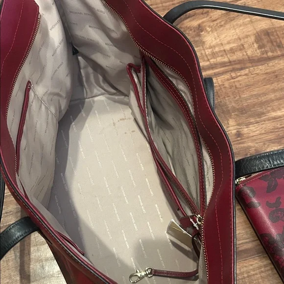 Michael Kors Burgundy Floral Tote and Wristlet Wallet Combo - Picture 3 of 8